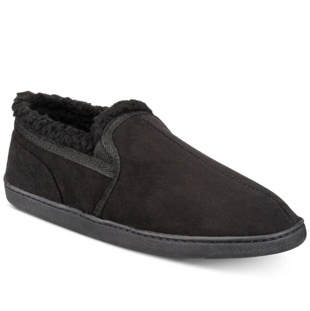 GOLD TOE Mens Black Fleece Lined Round Toe Slippers Shoes M 7-8